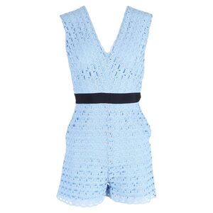 Sandro Fratello Cutout Grosgrain-Trimmed Macramé Lace Playsuit In Light Blue